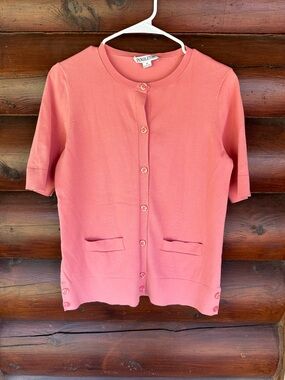 Pendleton Silk Blend Coral Pink Short-Sleeve Button Cardigan